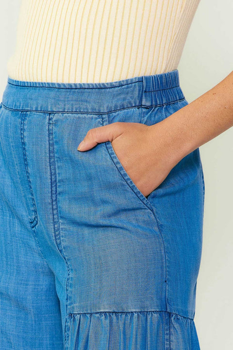 Chambray Tiered Wide Pants