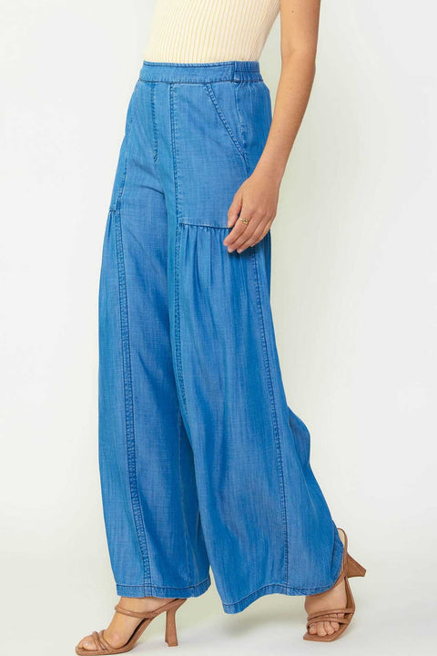 Chambray Tiered Wide Pants