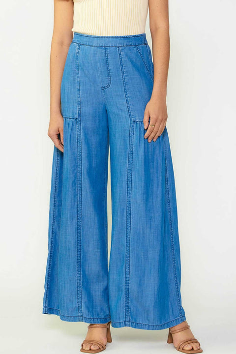 Chambray Tiered Wide Pants