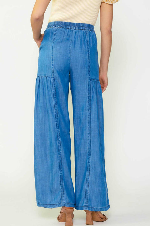 Chambray Tiered Wide Pants