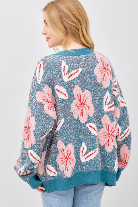 Dusty Blue Floral Sweater