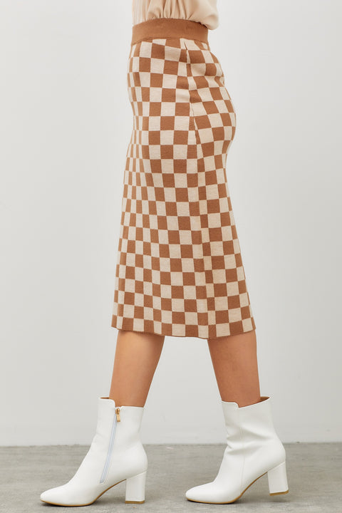 Checkered Print Midi Skirt
