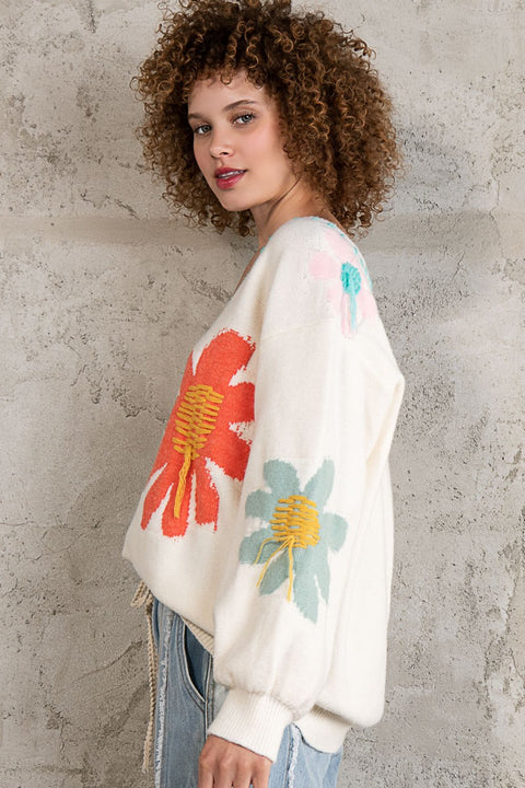 V-Neck Oversized Floral Sweater