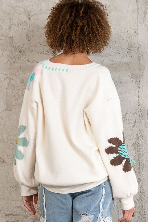 V-Neck Oversized Floral Sweater