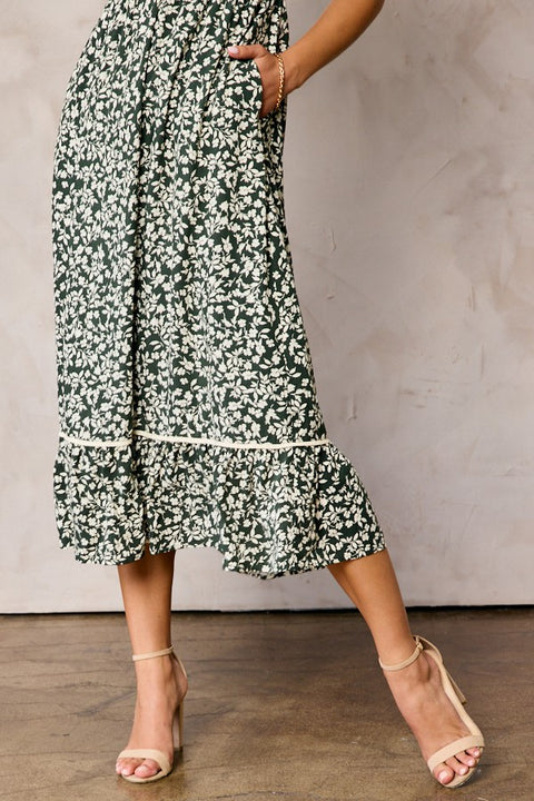 Floral Smocked Top Dress Olive