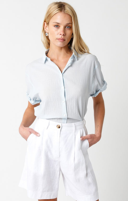 COTTON BUTTON DOWN TOP BABY BLUE