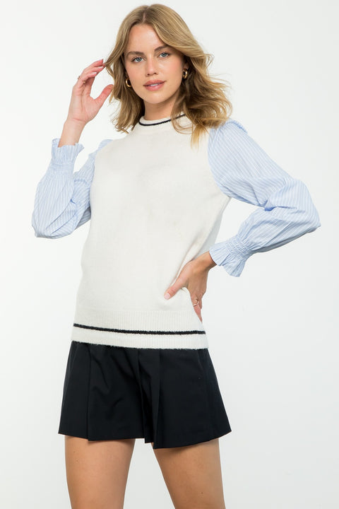 Striped Sleeve Knit Sweater