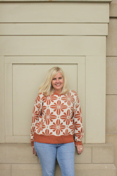 Rust & Ivory Flower Sweater