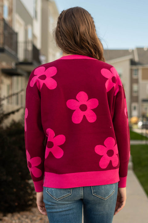 Raspberry Magenta Flower Sweater