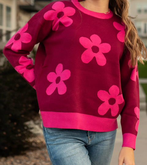 Raspberry Magenta Flower Sweater