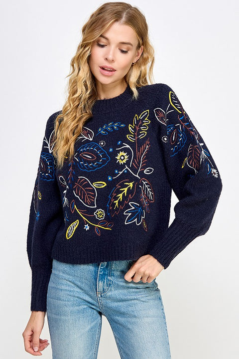 Navy Floral Sweater