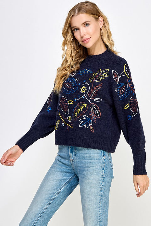 Navy Floral Sweater
