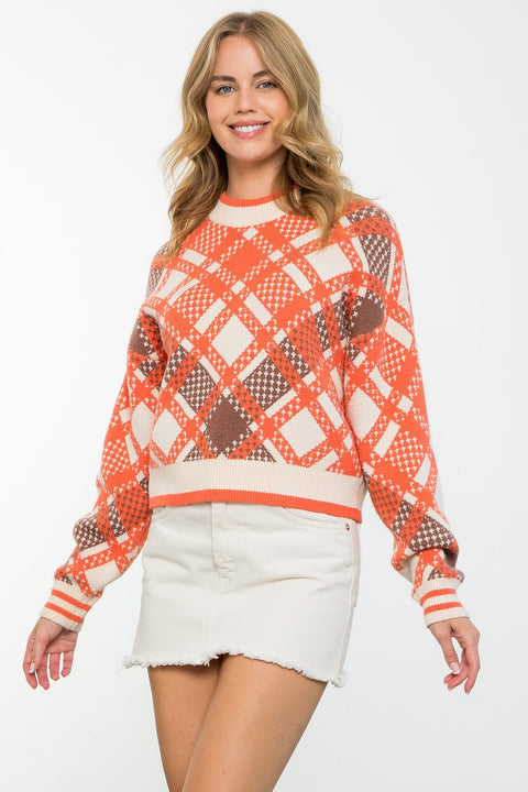 Diamond Pattern Mock Neck