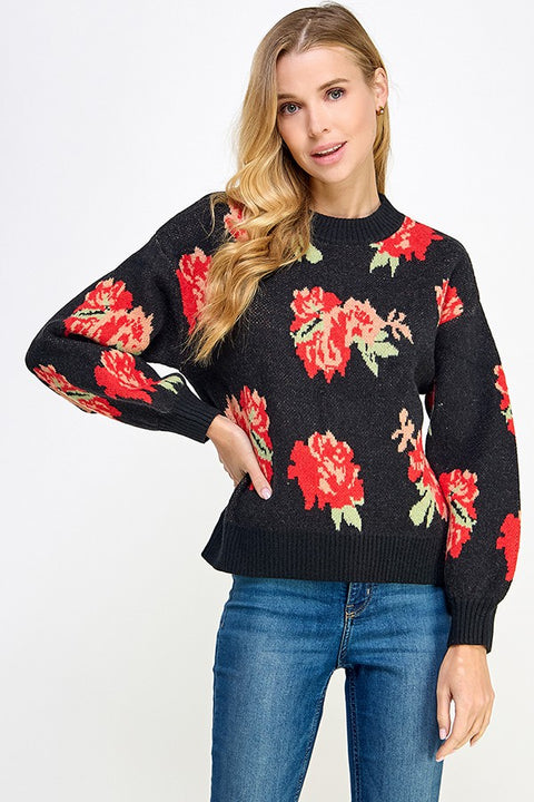 Flower Sweater Black/Red