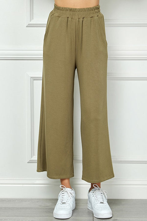 Soft Cropped Wide Leg Pants - Olive