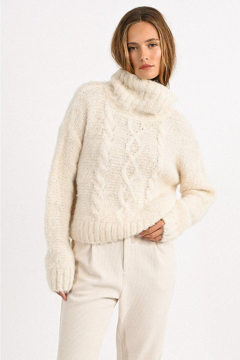 Cableknit Turtleneck Sweater