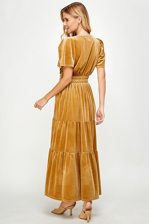 Gold Velvet Tiered Dress