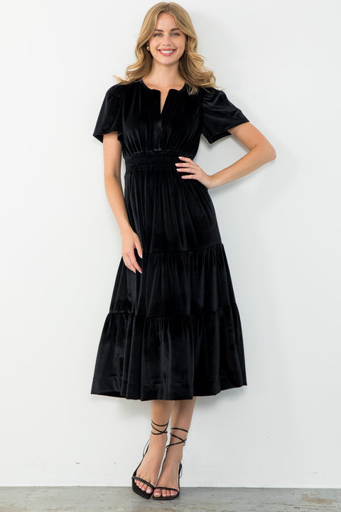 Black Velvet Tiered Dress