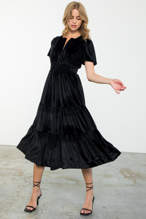 Black Velvet Tiered Dress