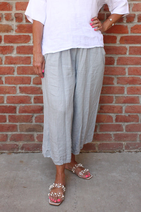 Wide Leg Linen Pant - Silver (One Size)