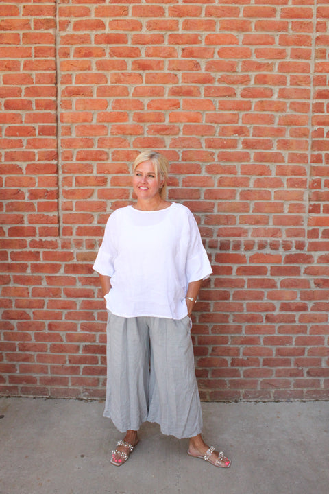 Wide Leg Linen Pant - Silver (One Size)