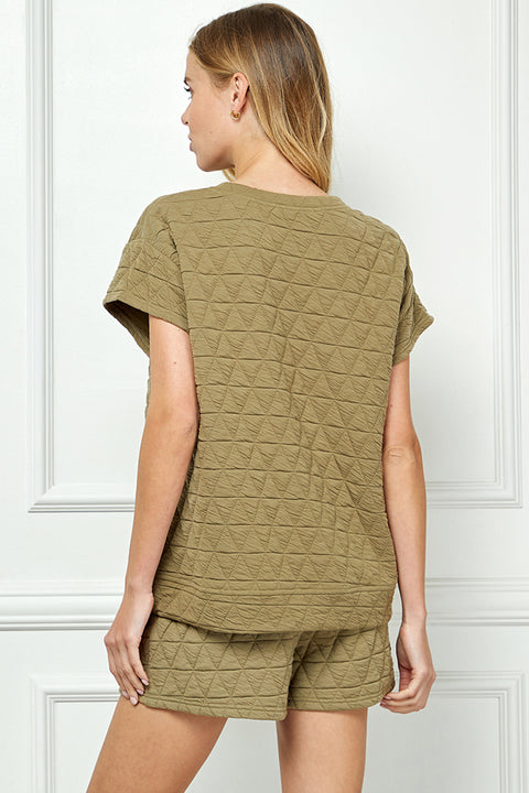 Quilted Top and Pants Set - Olive