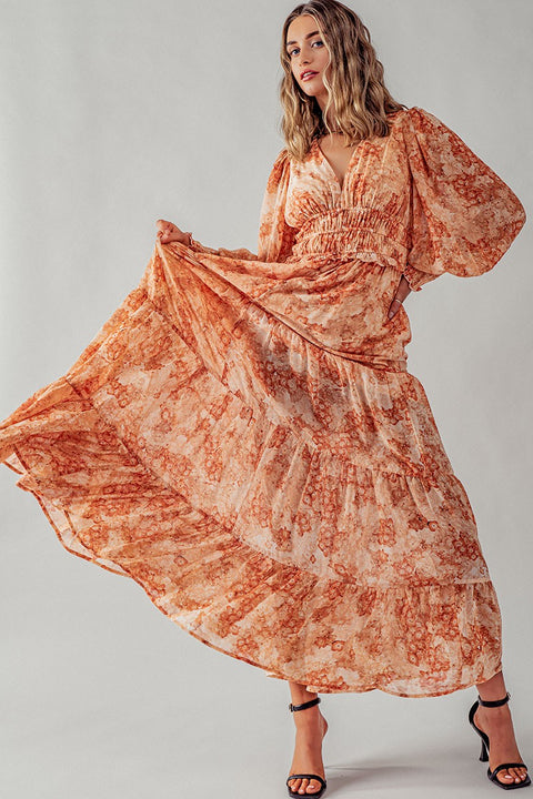 Orange Floral Button Detail Dress
