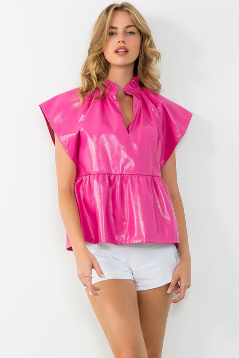 V-Neck Leather Top