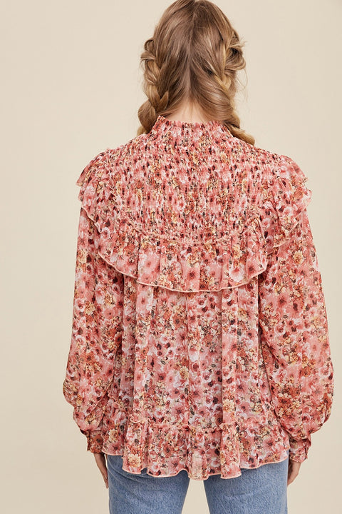 Pink Floral Smocked Blouse