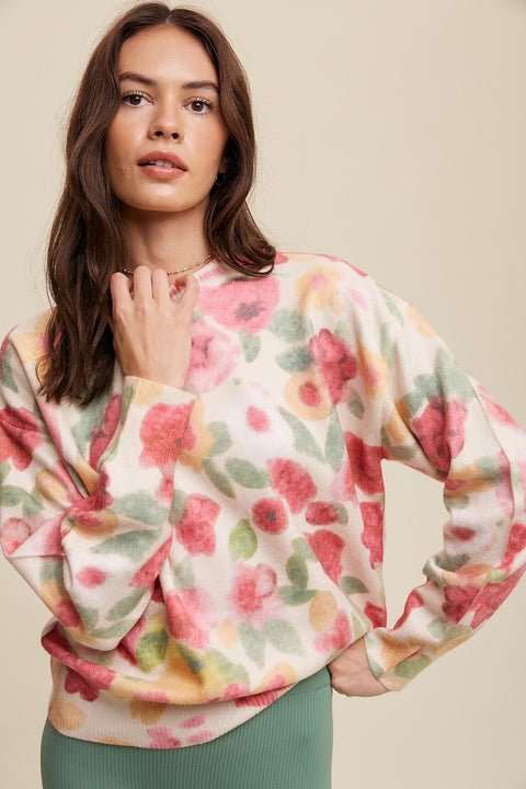 Floral Print Knit Crew Neck