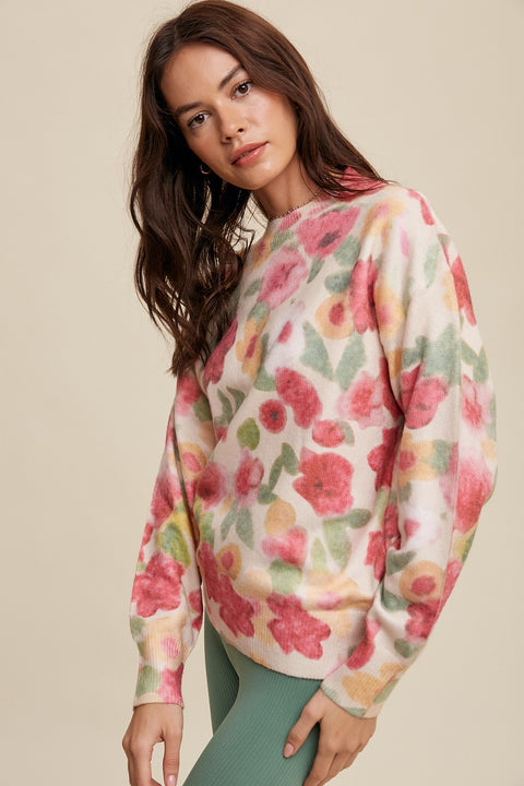 Floral Print Knit Crew Neck
