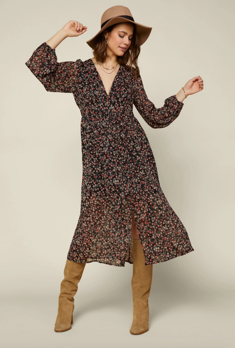 Floral Print Dress Black
