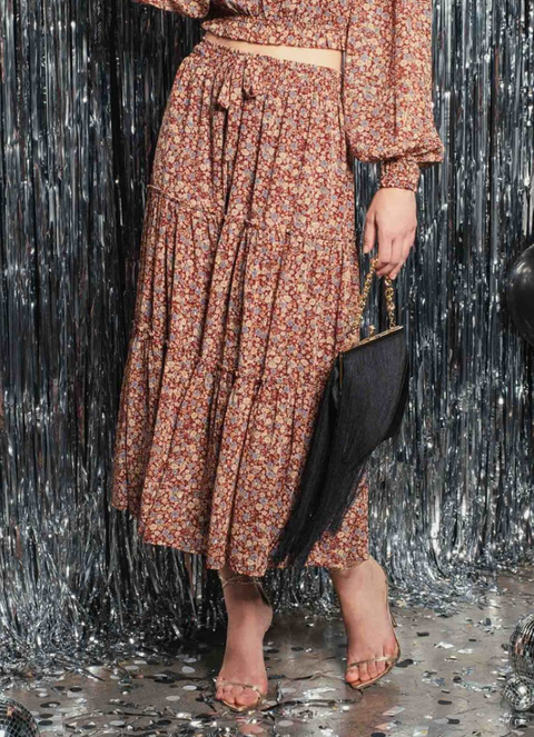 Floral Maxi Skirt Burgundy Multi