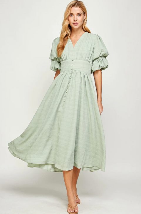 Tucking Sleeve Midi Dress Mint