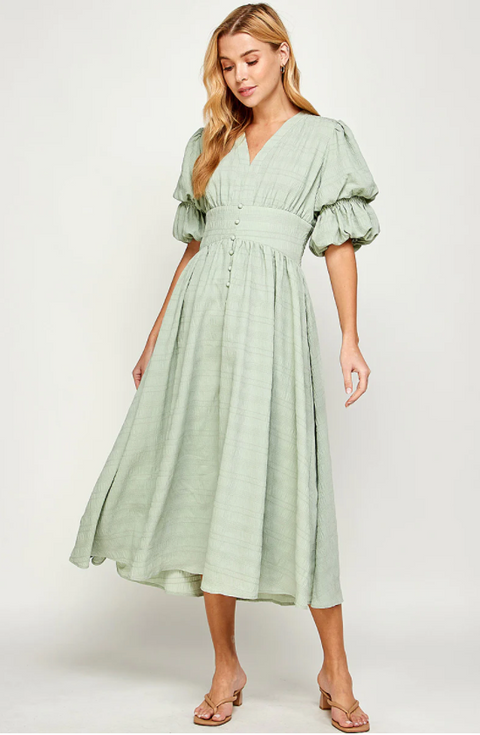 Tucking Sleeve Midi Dress Mint