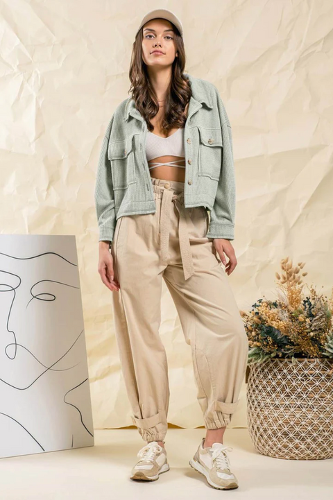 Reverse Stitch Short Jacket Dusty Mint