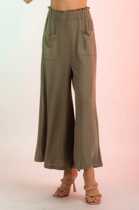 Wide Leg Knit Pants Olive