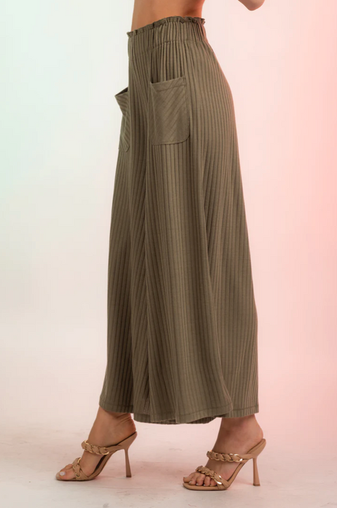 Wide Leg Knit Pants Olive