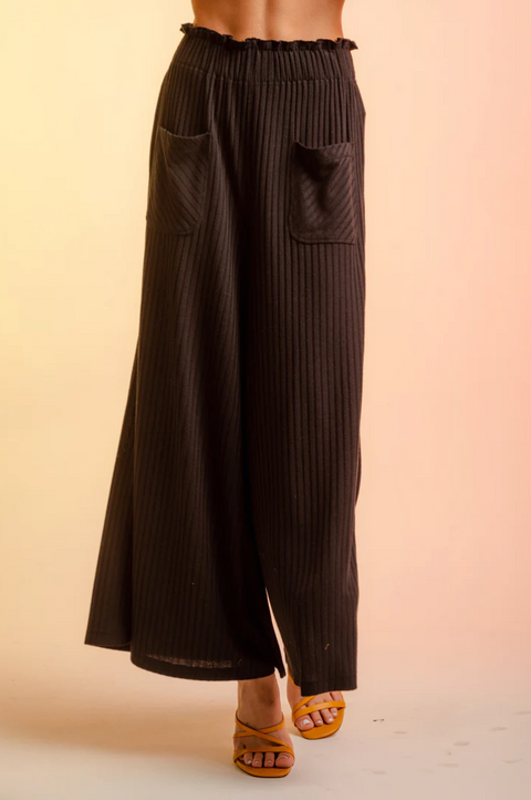 Wide Leg Knit Pants Black