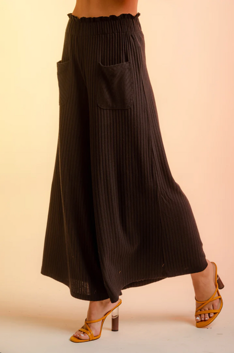Wide Leg Knit Pants Black