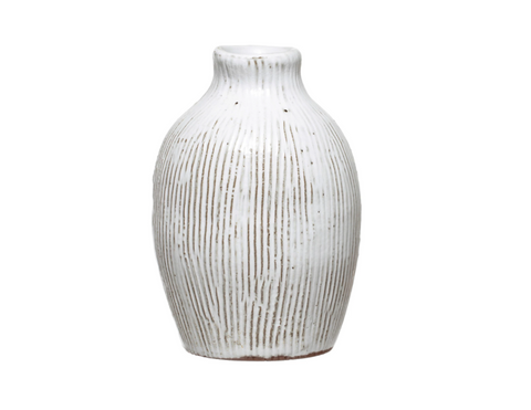 Terracotta Vase W/Engraved Lines 5.25"
