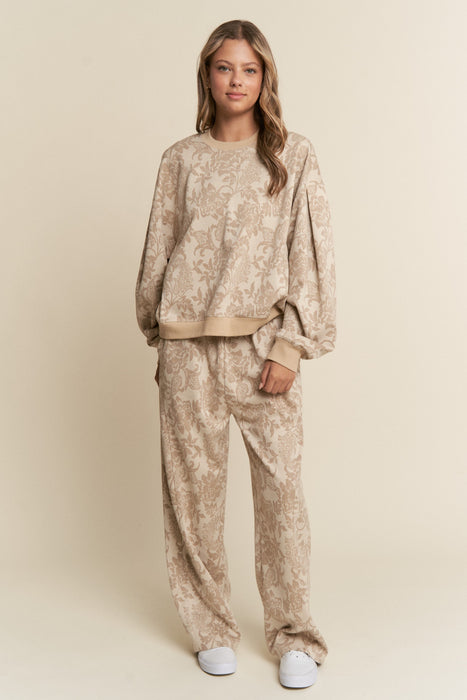 Floral Top and Wide Leg Pant lace contrast