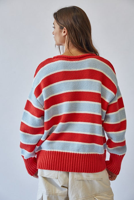 Rolled Edge Striped Sweater
