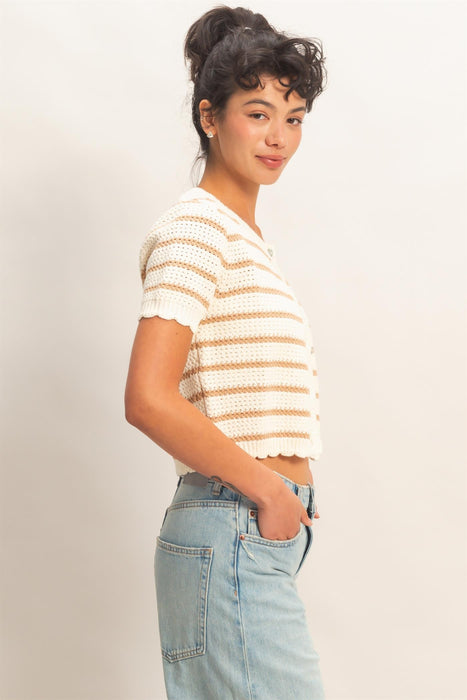 Stripe Knit Button Up Sweater