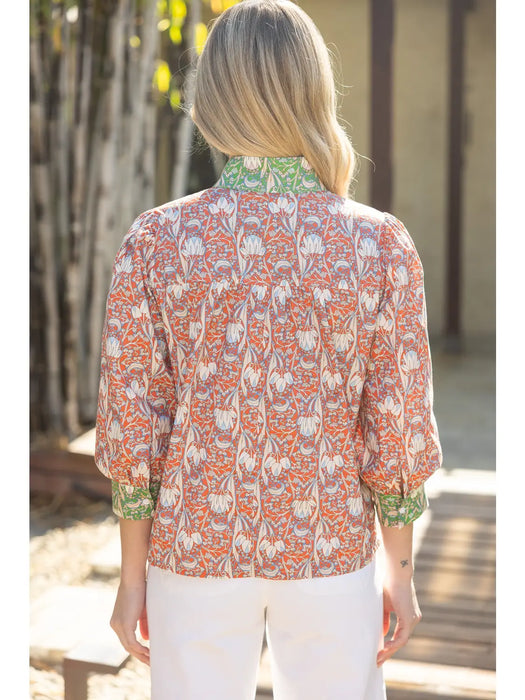 1/4 Button Floral Print Top