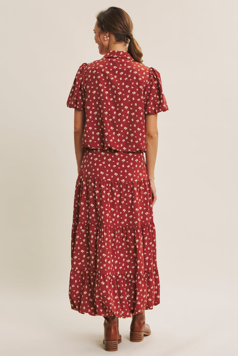 Floral Shirt Midi Skirt Set