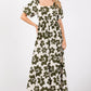 OLIVE FLORAL BUBBLE SLEEVE DRESS