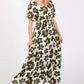 OLIVE FLORAL BUBBLE SLEEVE DRESS