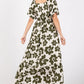 OLIVE FLORAL BUBBLE SLEEVE DRESS