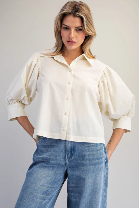 Puff Sleeve Button Down Top